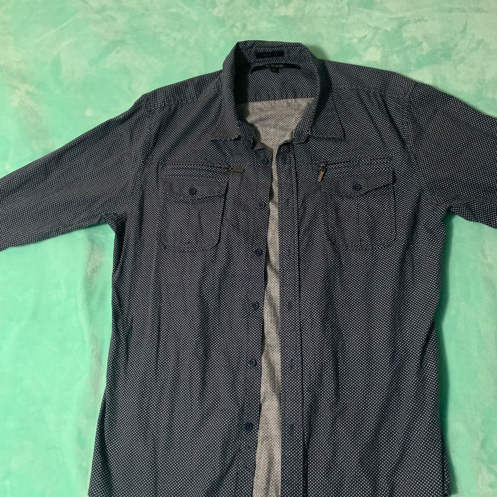 Men's Black Brand Blue Button-Up Shirt